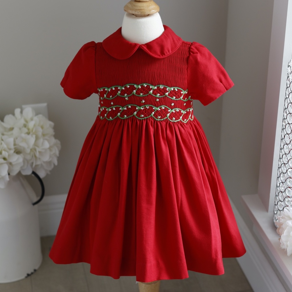 Girls Red Smocked Dress Size 4 Embroidery Luli & Me Short Sleeve